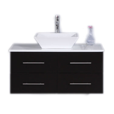 Totti Wave 36″ Modern Bathroom Vanity w/ Super White Man-Made Stone Top & Sink Vanity Eviva Espresso